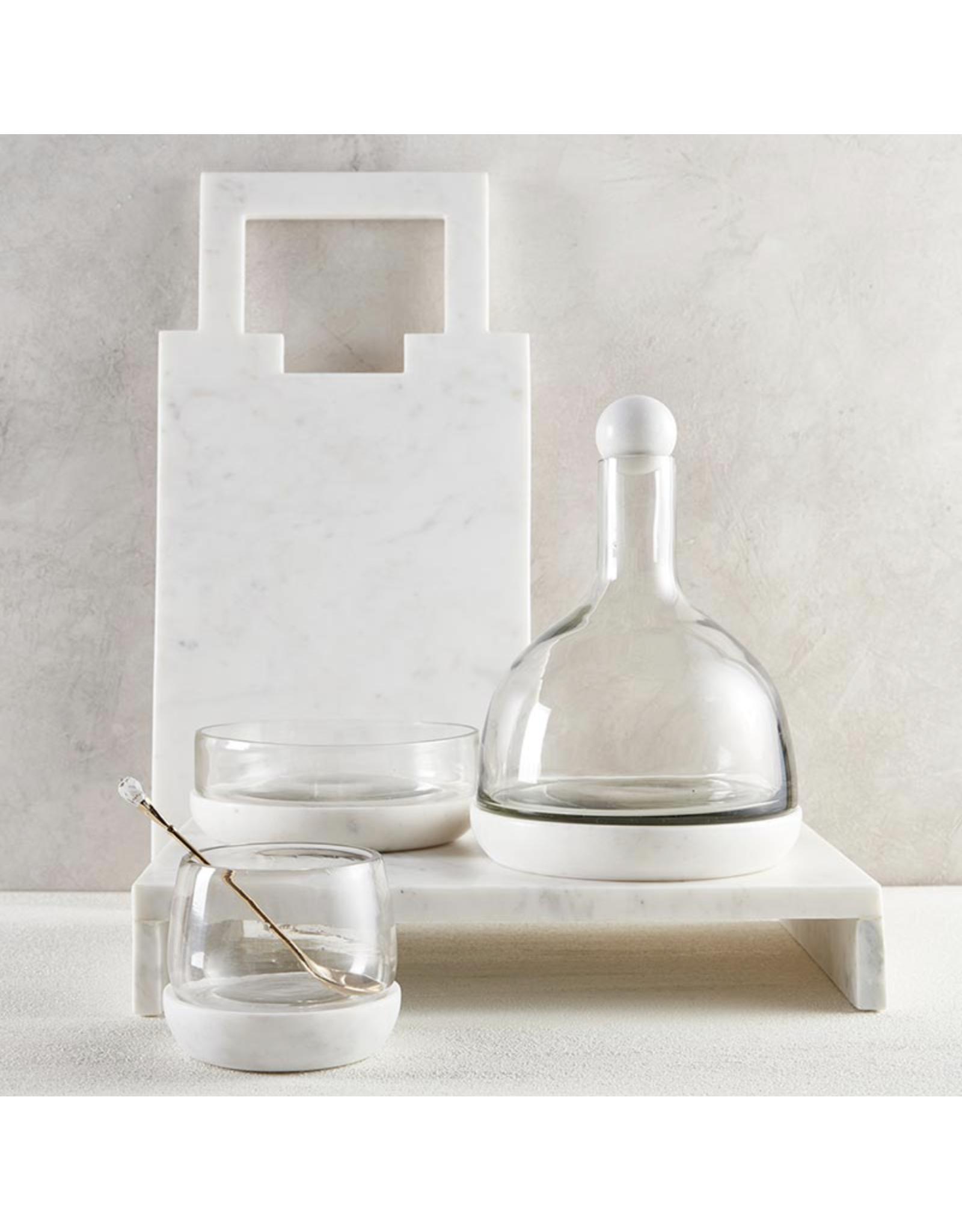 Small White Marble Plinth with Glass Bowl