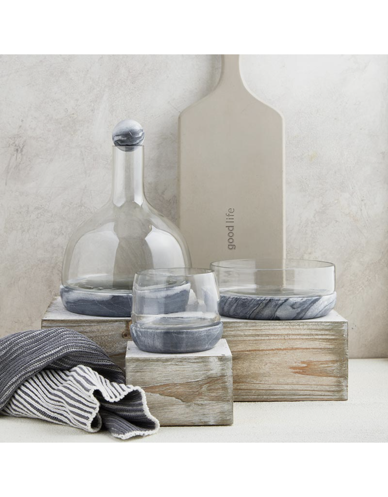 Small Grey Marble Plinth with Glass Bowl