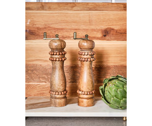 Beaded Whitewash Mango Wood Salt and Pepper Grinder Shaker Set