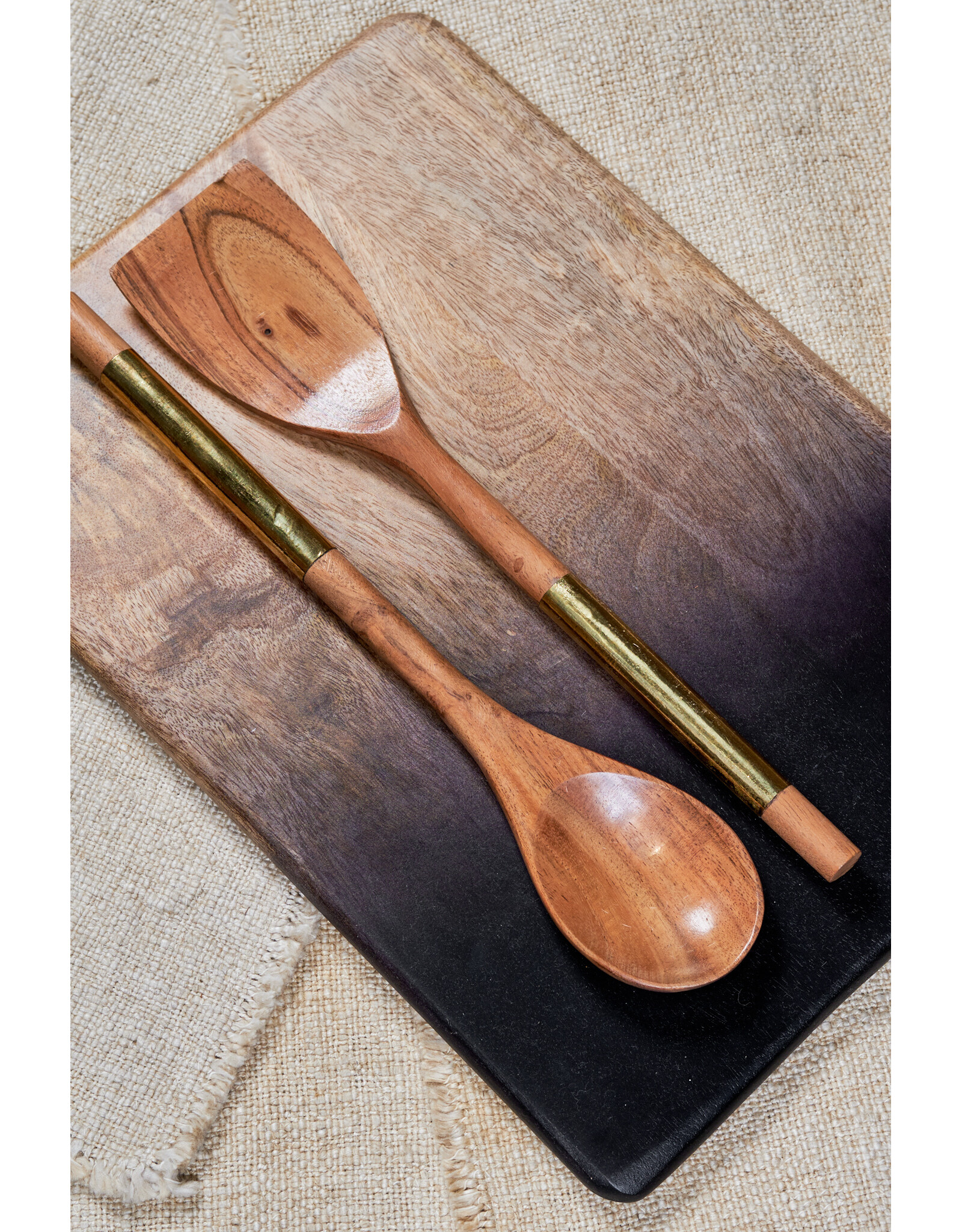 Acacia Kitchen Utensils with Brass Handles