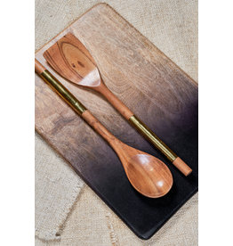 Acacia Kitchen Utensils with Brass Handles