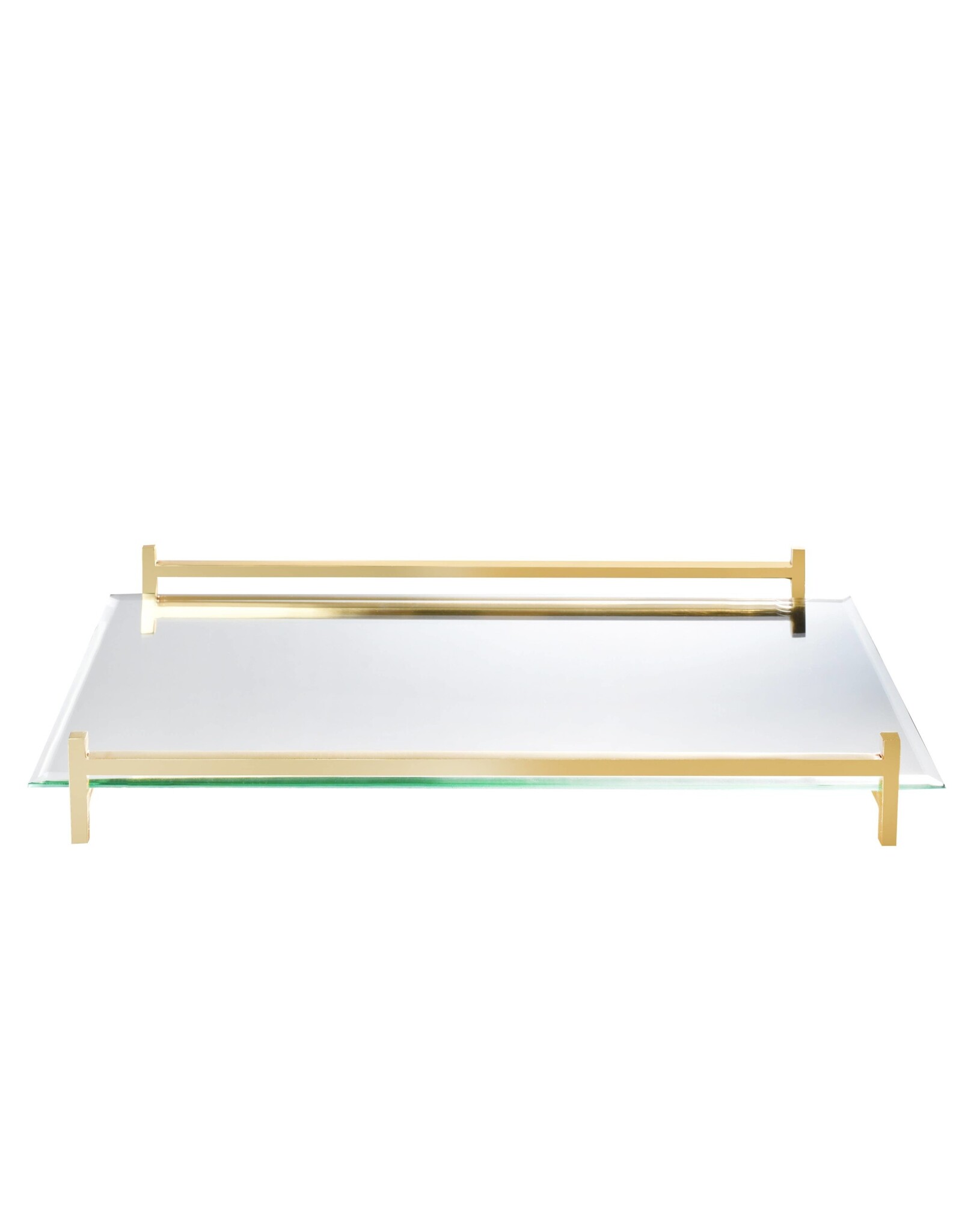 Mirror Oblong Tray With Gold Handles