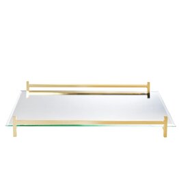 Mirror Oblong Tray With Gold Handles