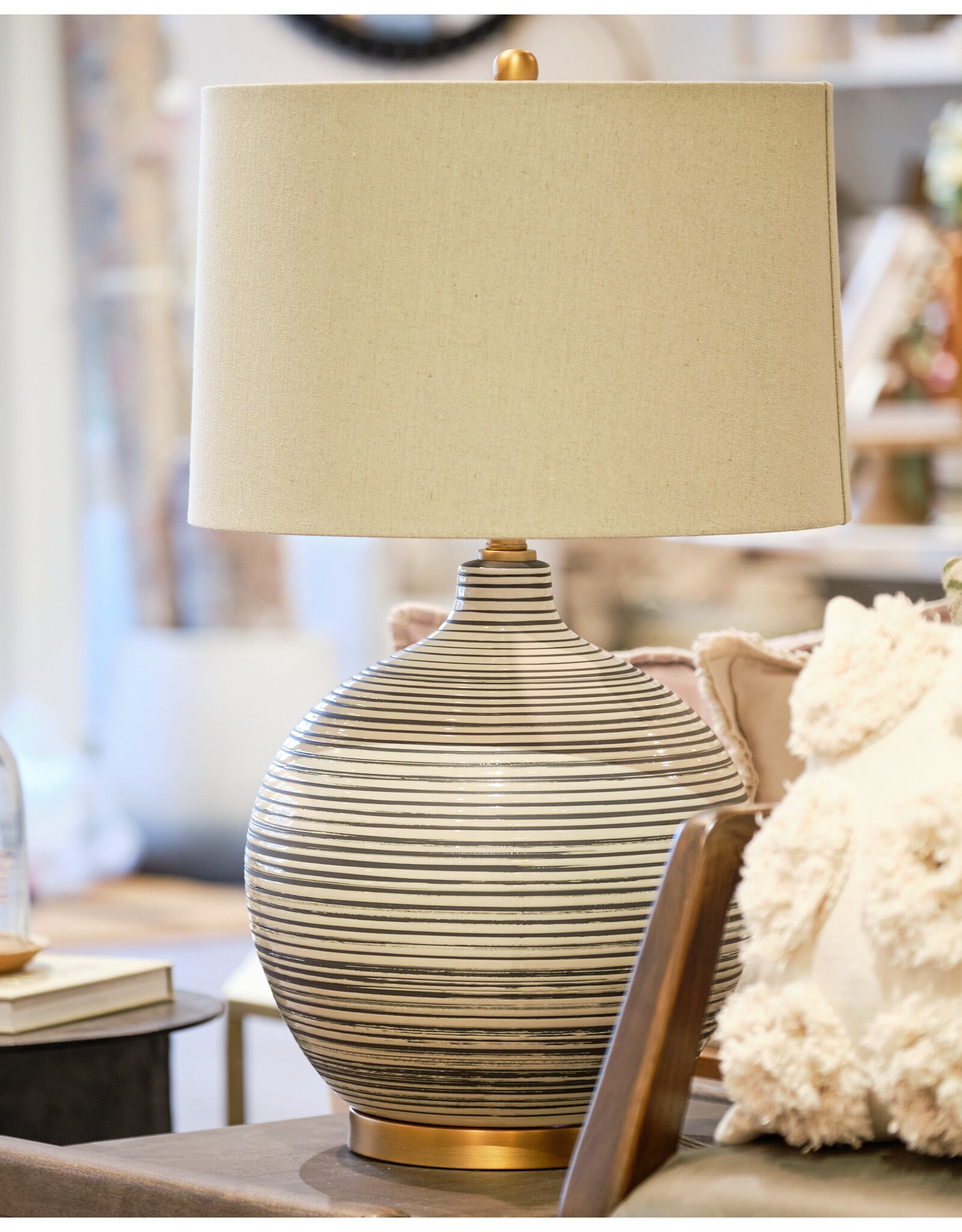Ceramic Textured Table Lamp w/ Natural Linen Shade