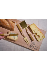 Stainless Steel Cheese Knives w/ Resin & Pine Wood Handles, Brass Finish, Set of 3