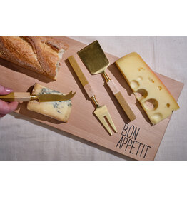 Stainless Steel Cheese Knives w/ Resin & Pine Wood Handles, Brass Finish, Set of 3