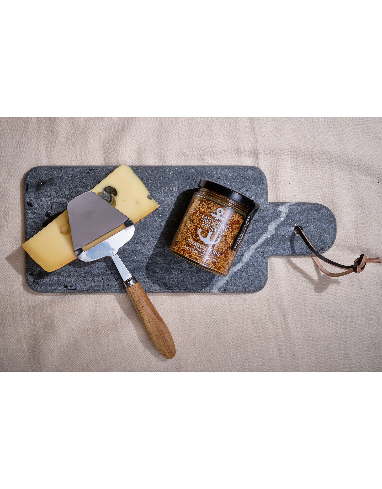 Marble Cheese/Cutting Board w/ Handle & Leather Tie, Black