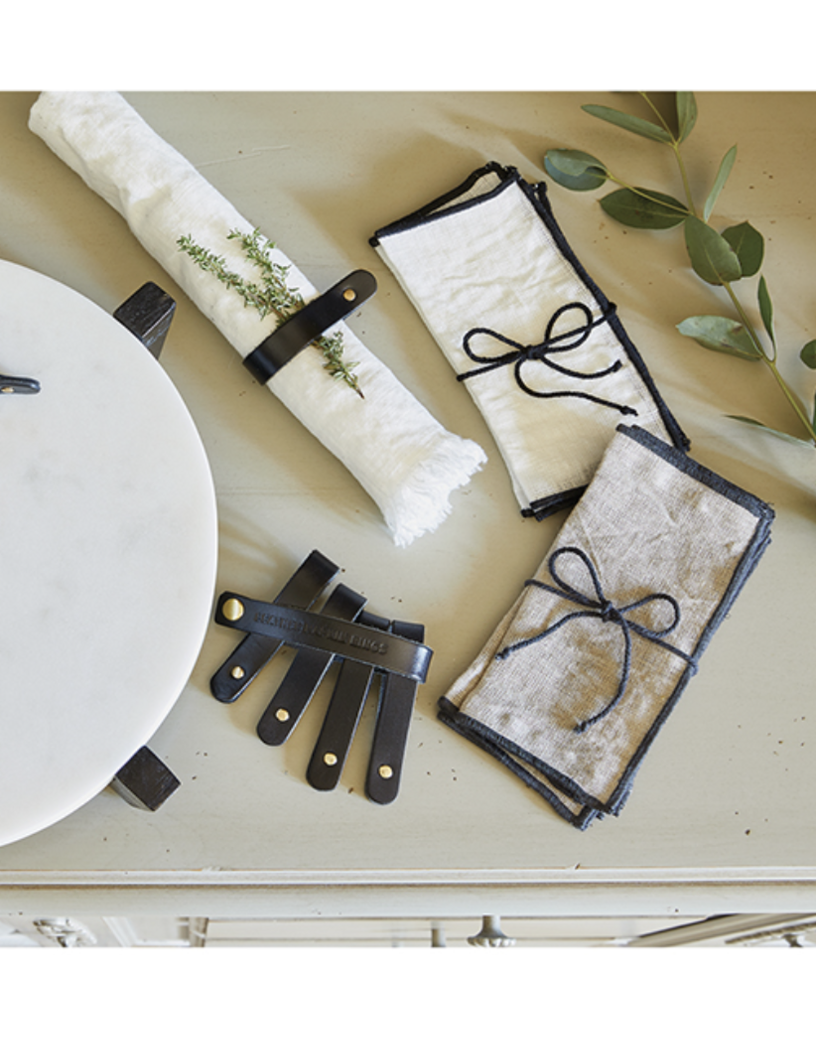 Black Leather Napkin Ring - S/4