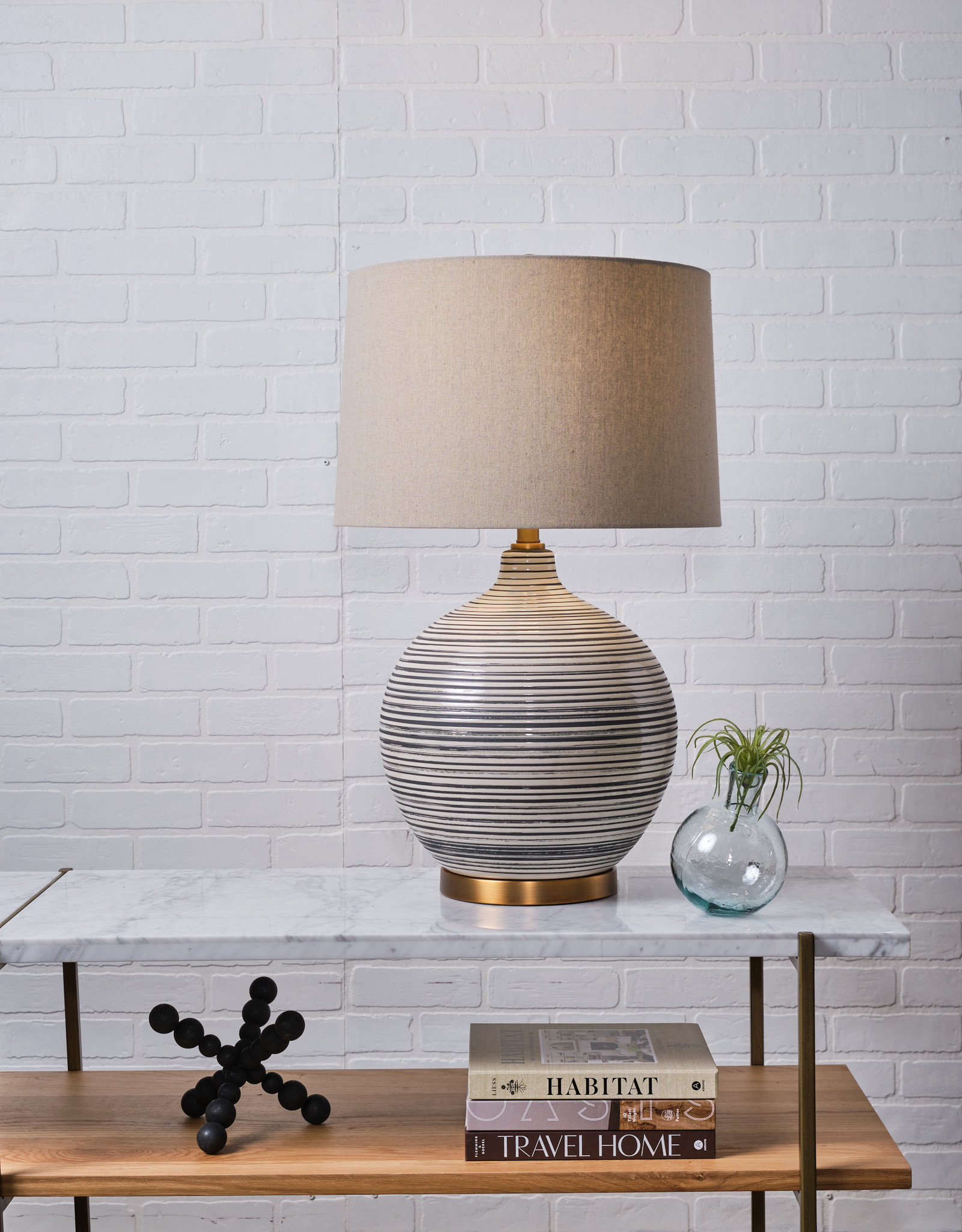 Ceramic Textured Table Lamp w/ Natural Linen Shade