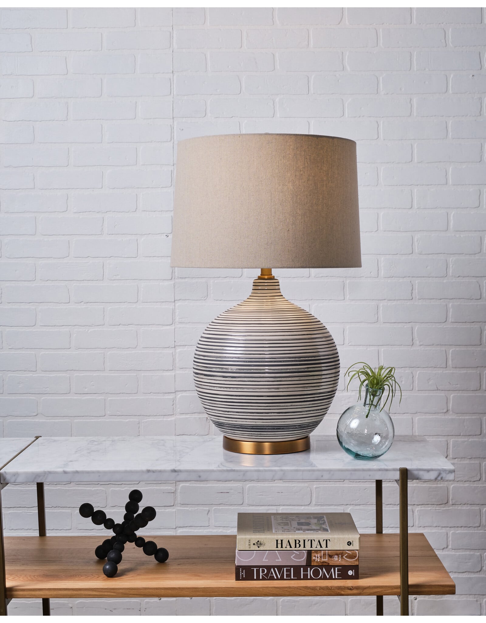 Ceramic Textured Table Lamp w/ Natural Linen Shade