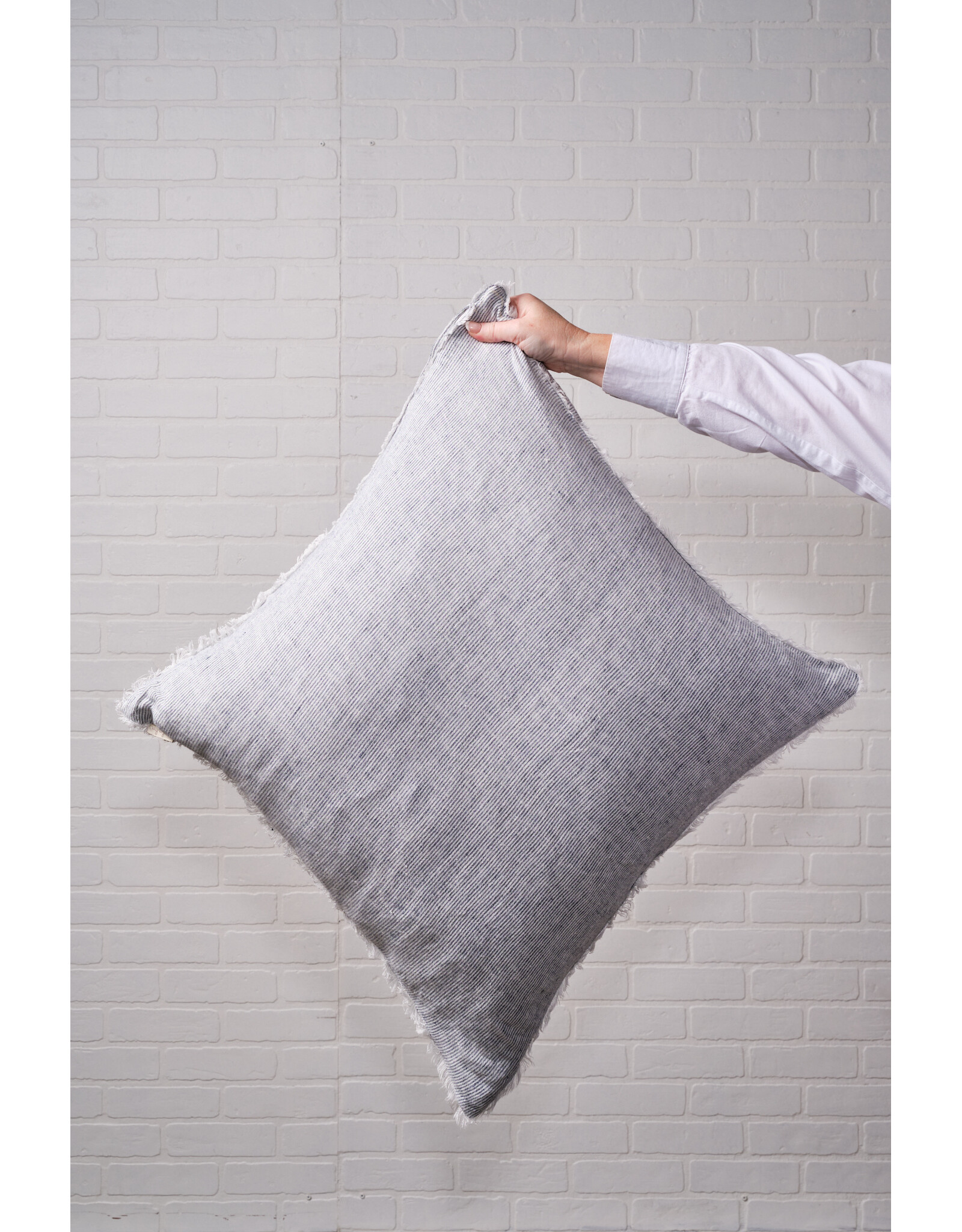 Lina Linen Pillow, Navy Stripe 24x24