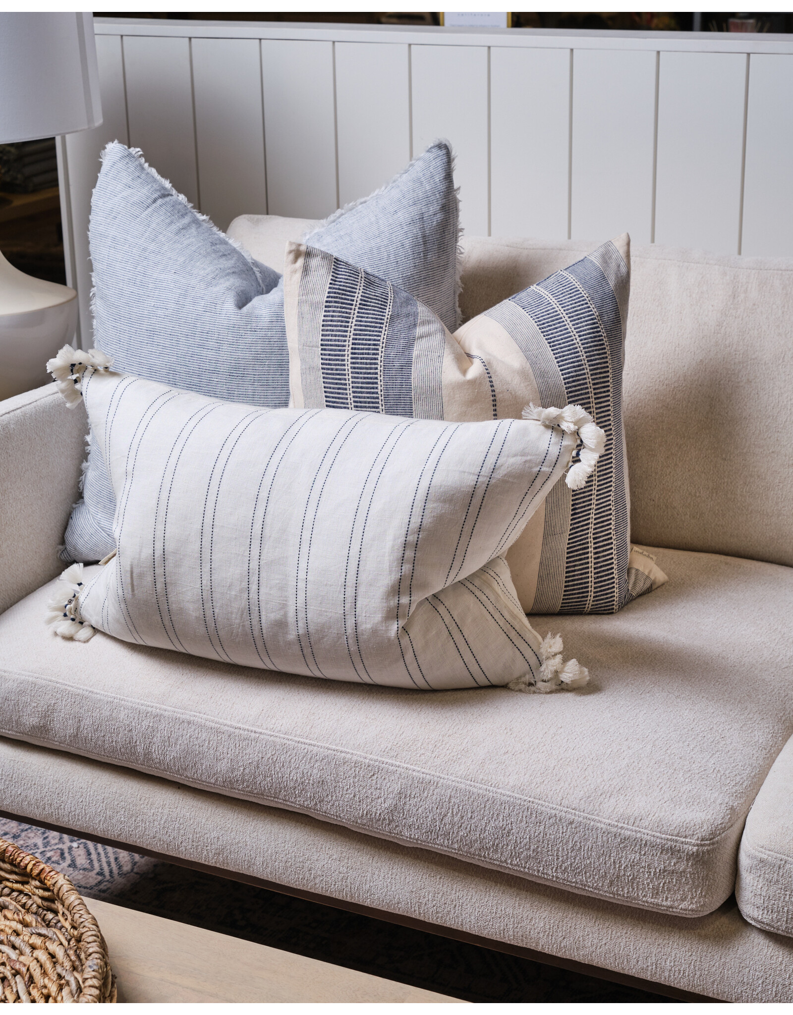 Lina Linen Pillow, Navy Stripe 24x24