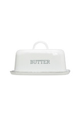 Enamelled Butter Dish, White w/ Black Rim