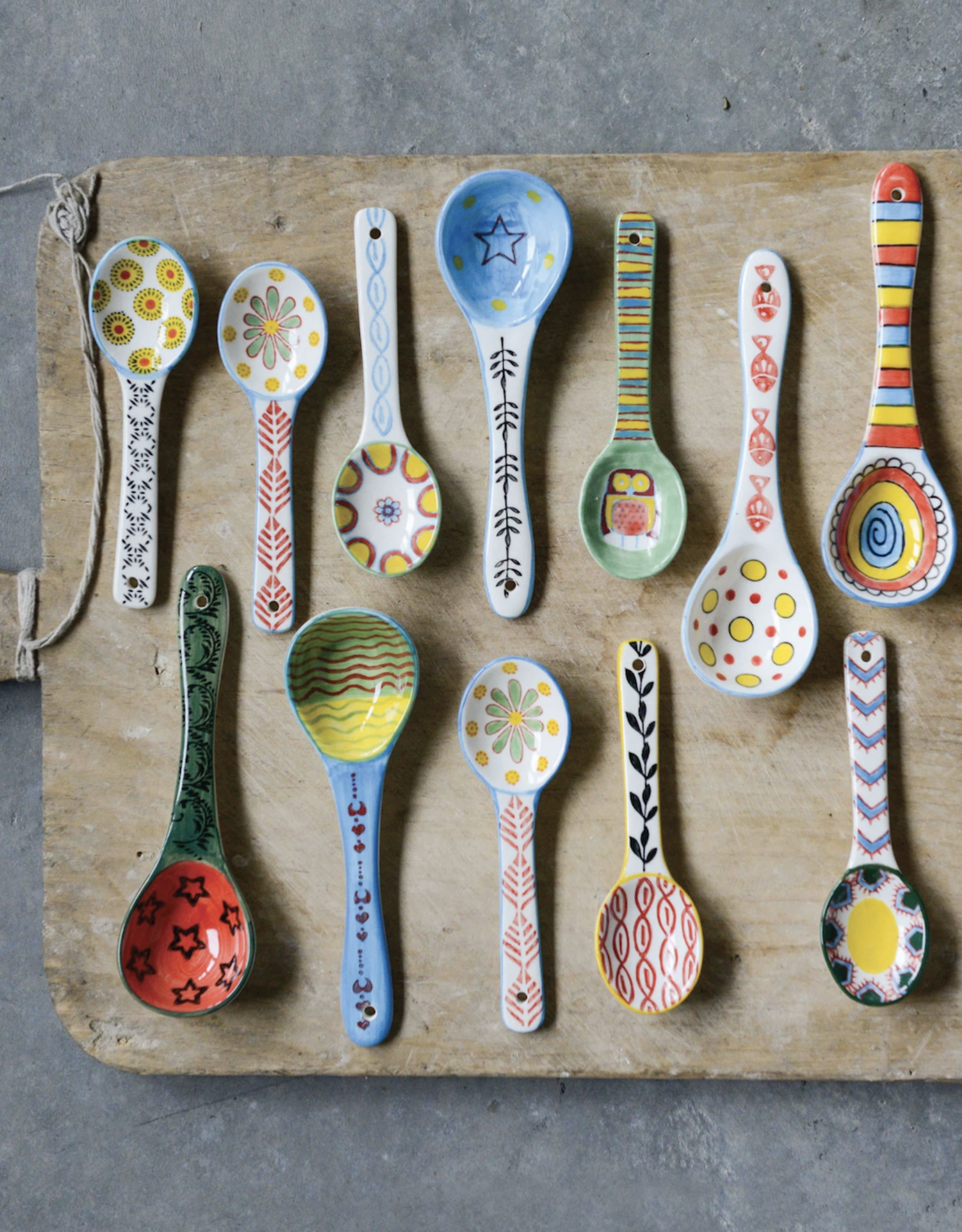 Stoneware Spoon w/ Hand-Painted Pattern