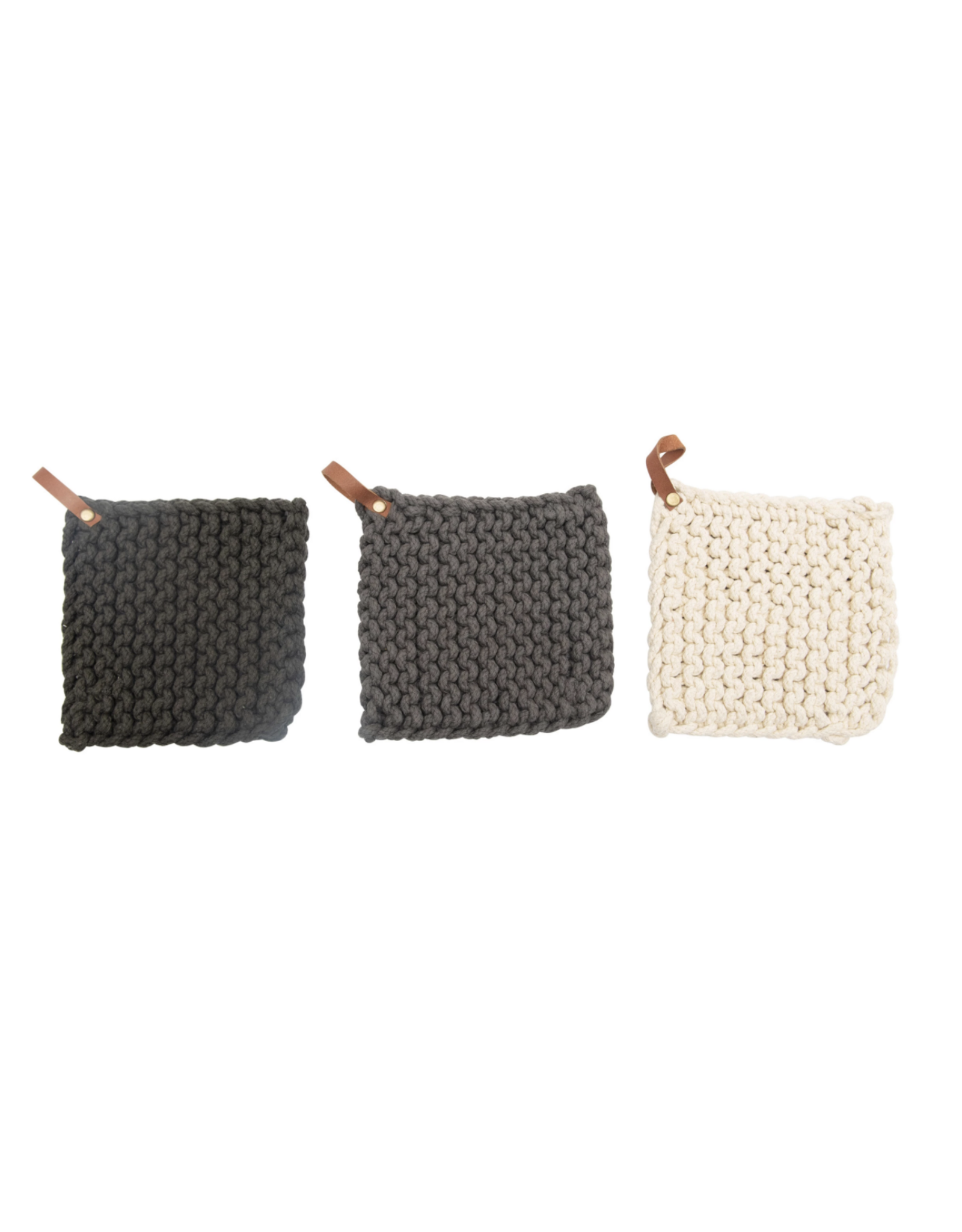 Crocheted Pot Holder with Leather Loop