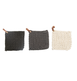 Crocheted Pot Holder with Leather Loop
