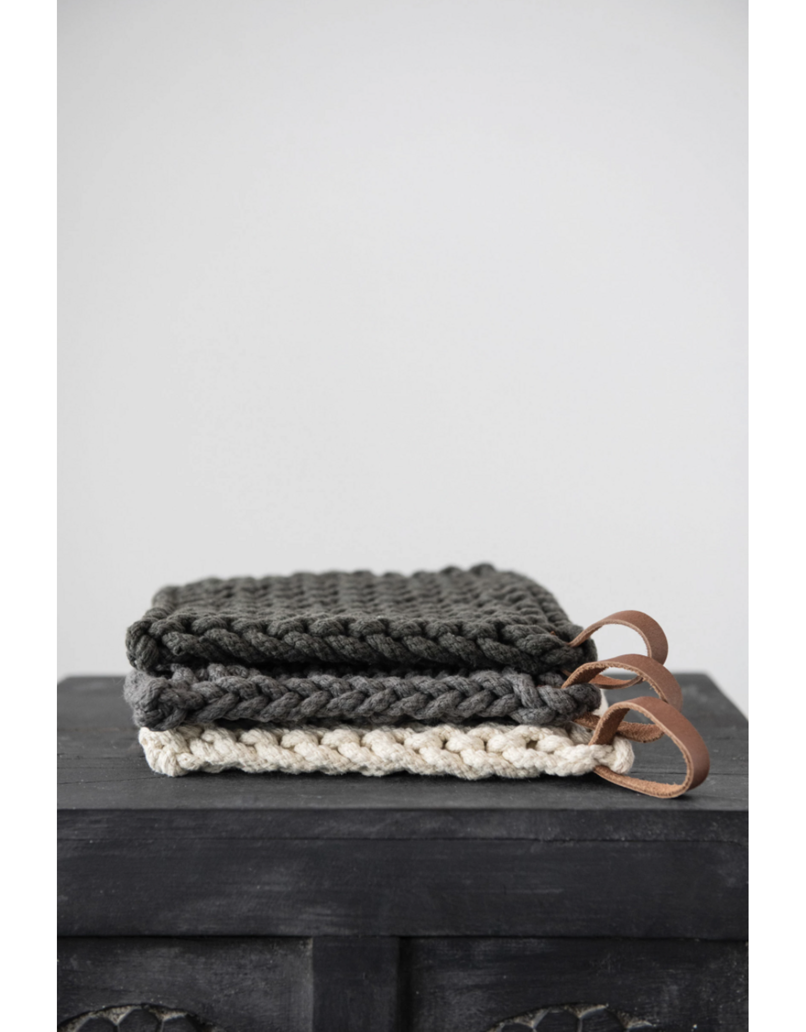 Crocheted Pot Holder with Leather Loop