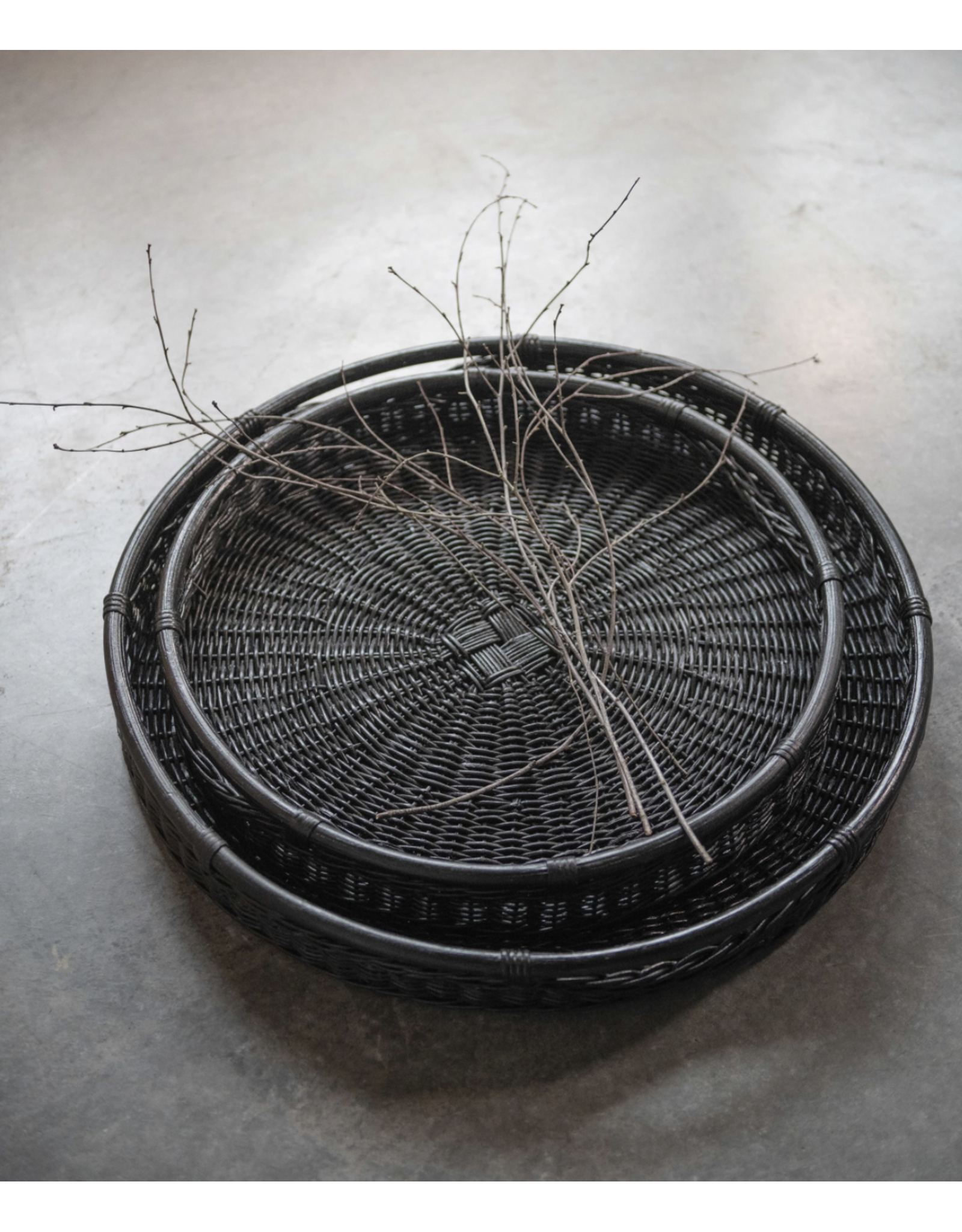 Black Hand-Woven Rattan Trays
