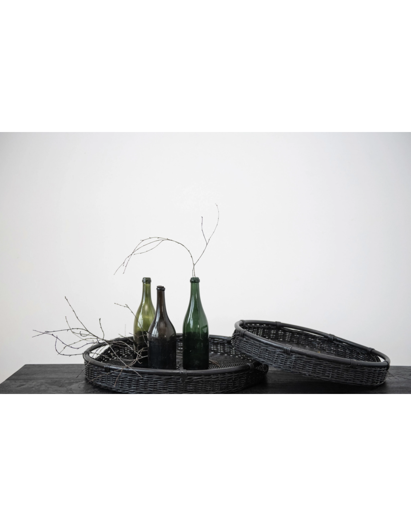 Black Hand-Woven Rattan Trays