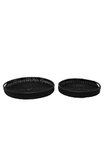 Black Hand-Woven Rattan Trays