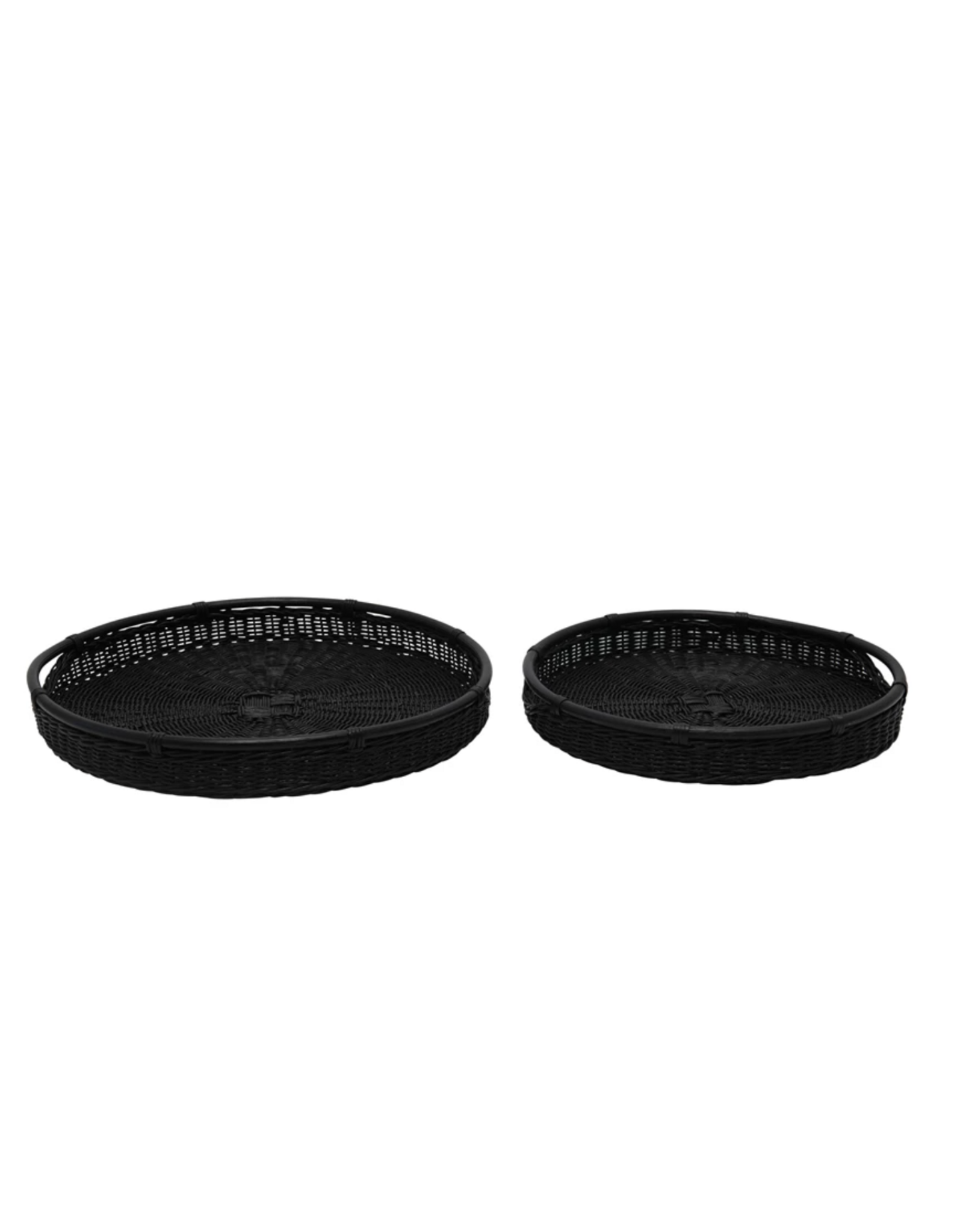 Black Hand-Woven Rattan Trays