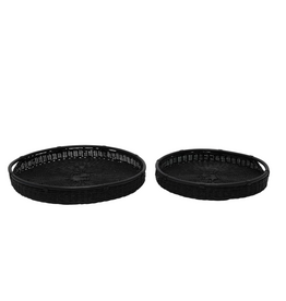 Black Hand-Woven Rattan Trays