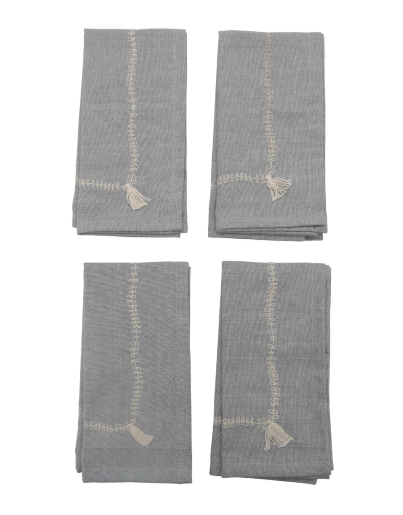 Embroidered Napkins with Tassels, Set of 4