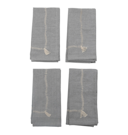 Embroidered Napkins with Tassels, Set of 4