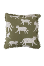 Cotton Pillow with Jaguars and Fringe