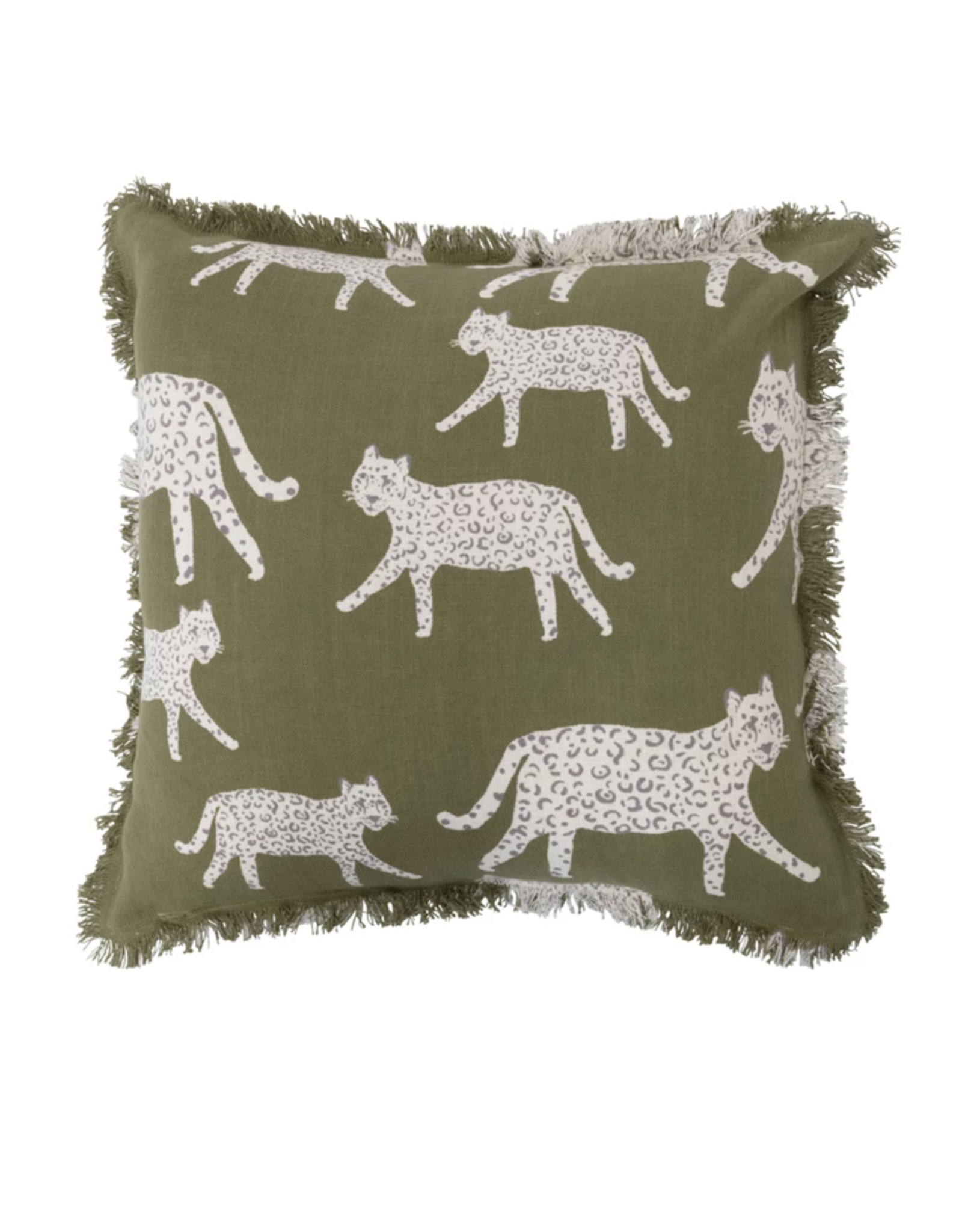 Cotton Pillow with Jaguars and Fringe