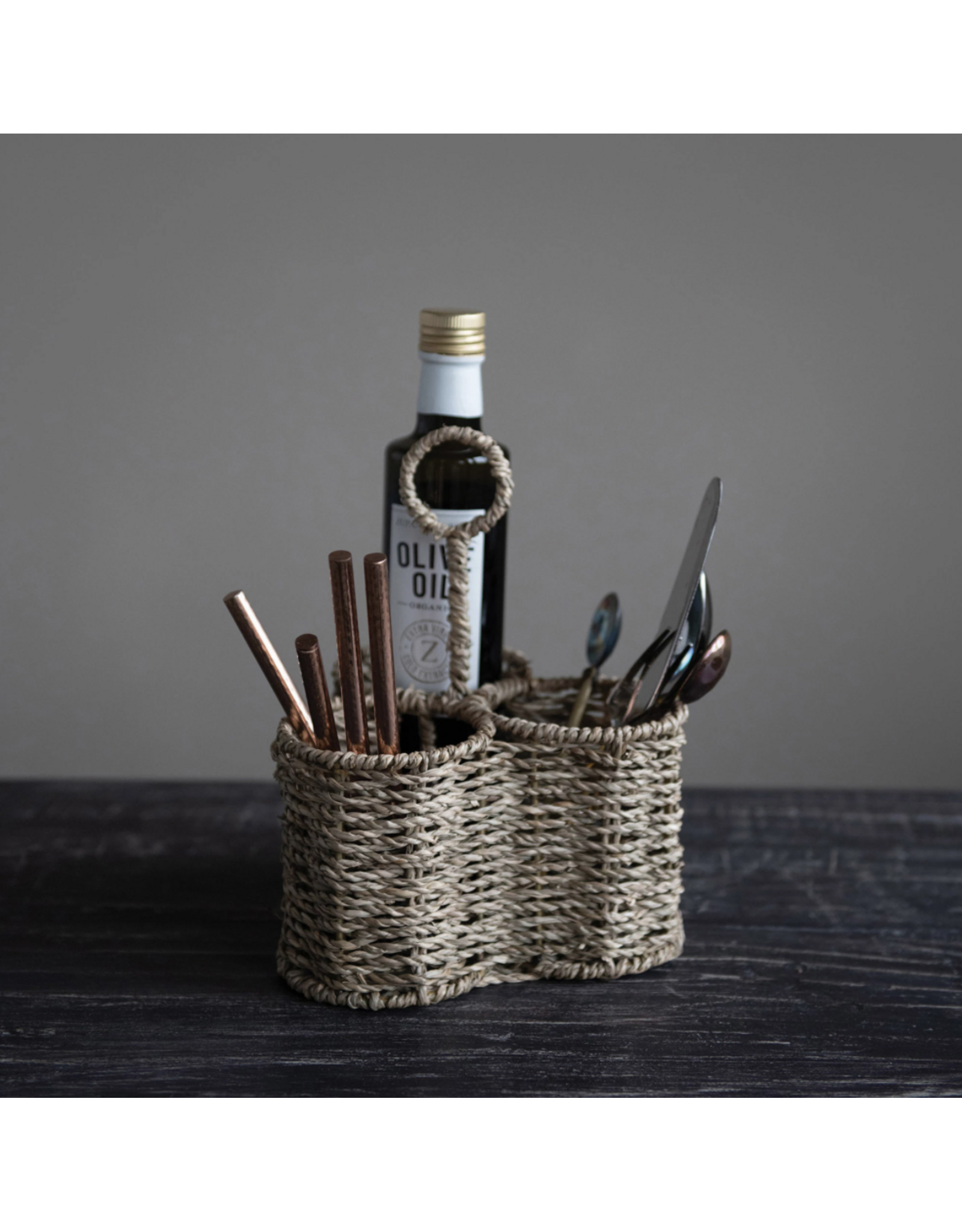 Woven Seagrass Caddy with 3 Sections