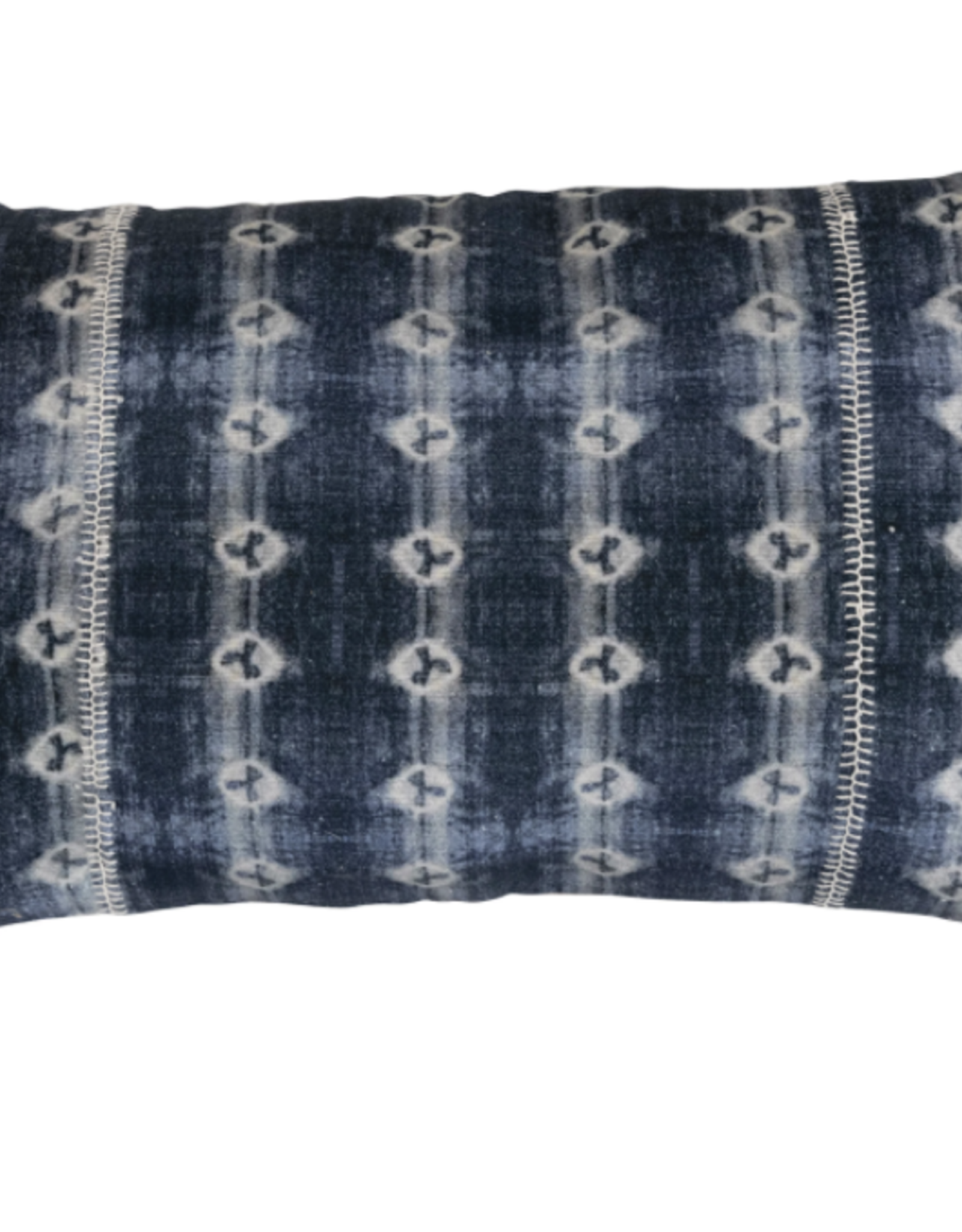 Cotton Lumbar Pillow with Batik Print and Embroidery