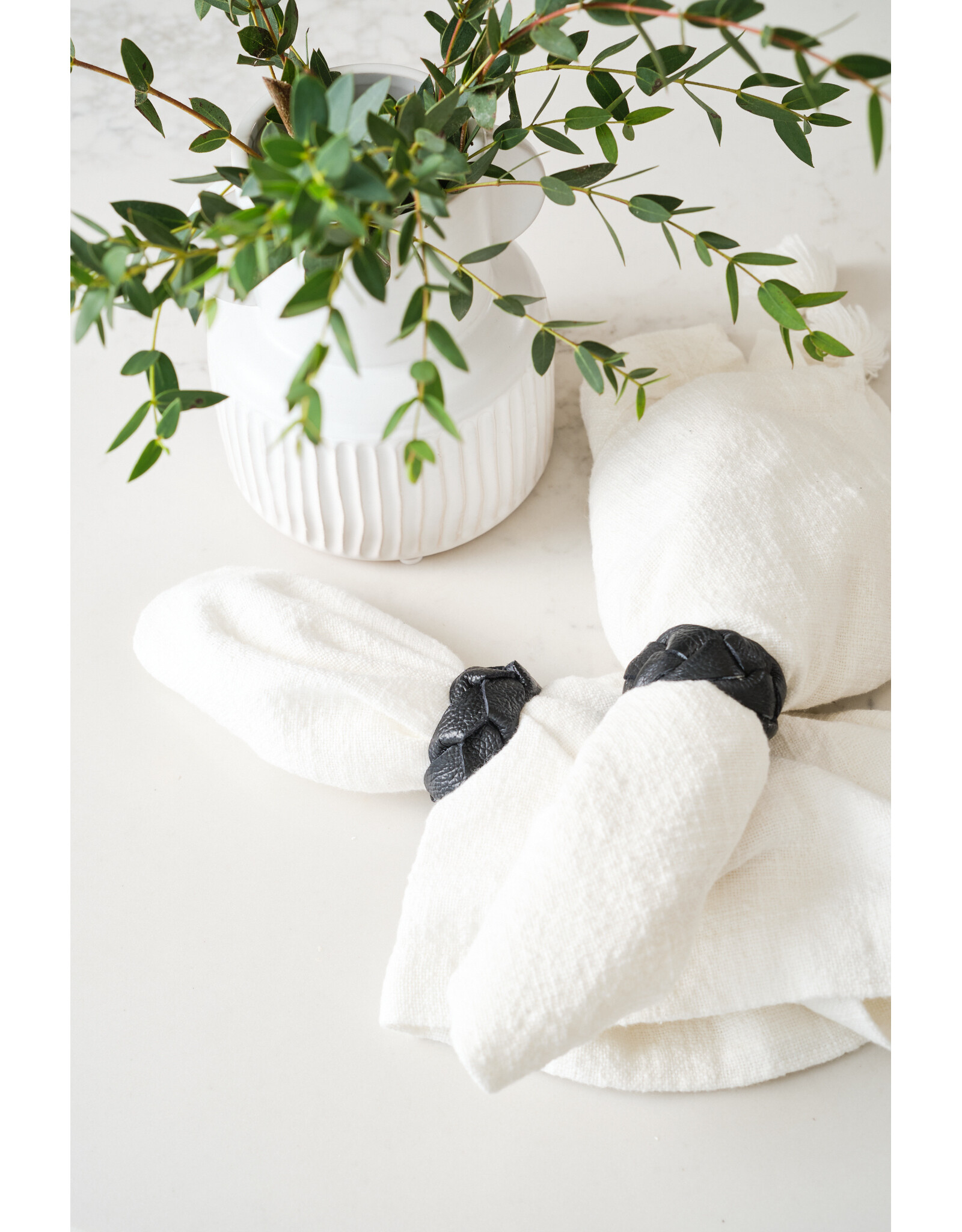 Black Leather Braided Napkin Ring