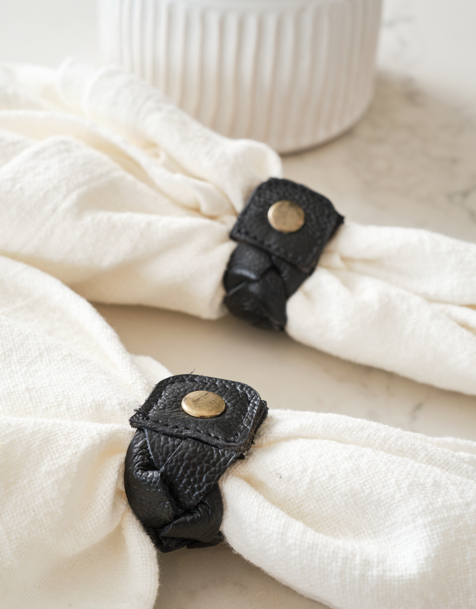 Black Leather Braided Napkin Ring