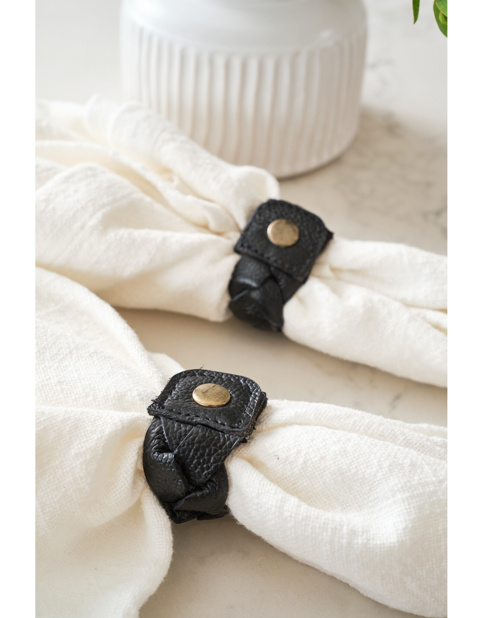 Black Leather Braided Napkin Ring