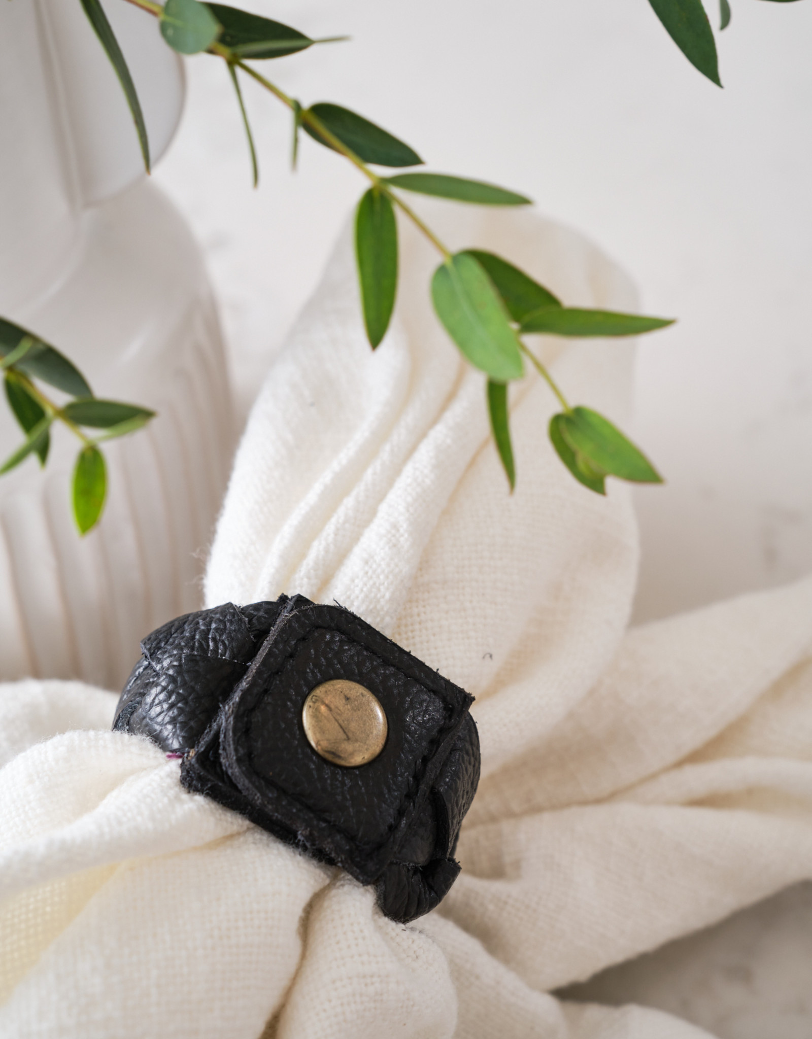 Black Leather Braided Napkin Ring