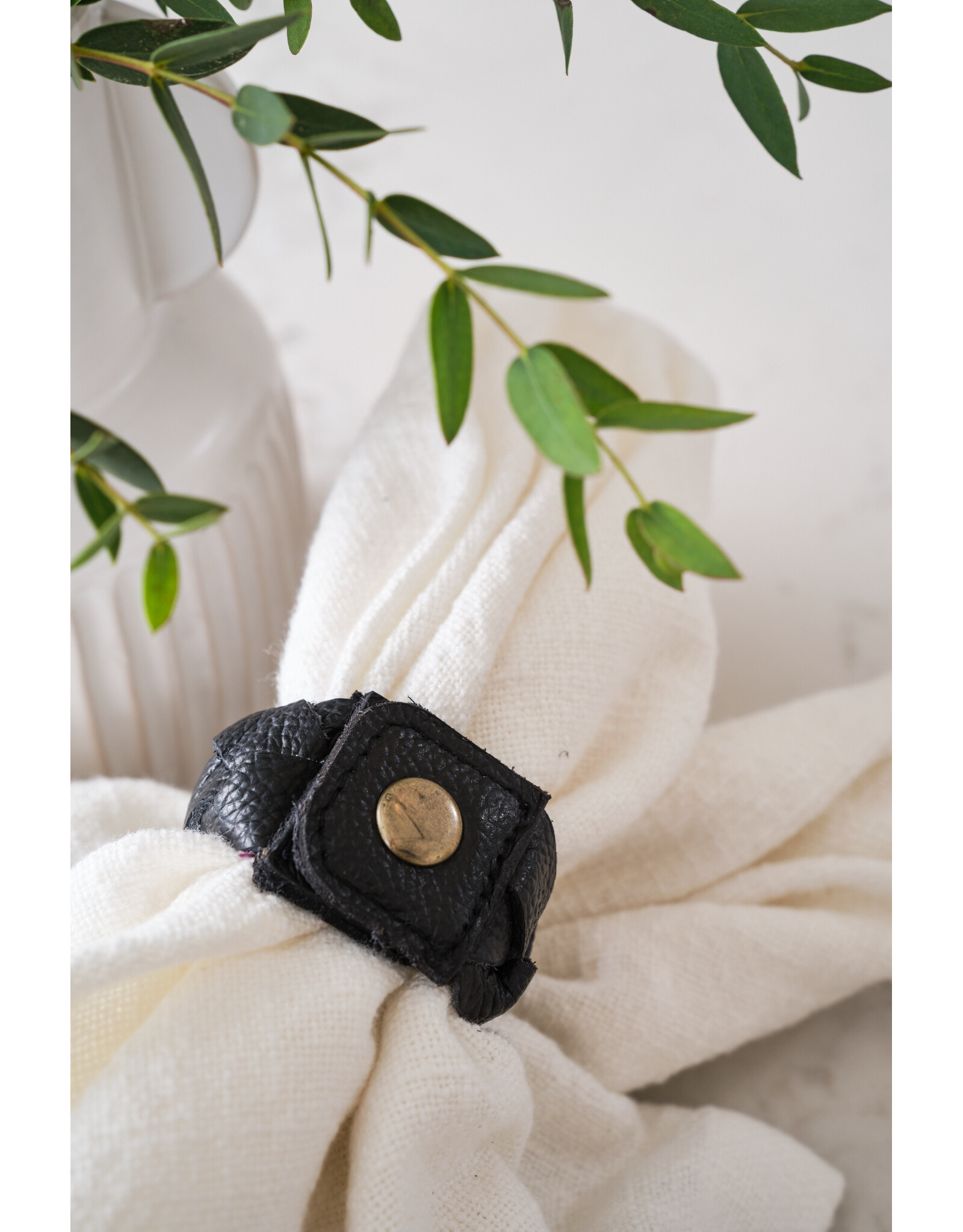 Black Leather Braided Napkin Ring