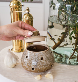 Stoneware Garlic Keeper with Lid, Reactive Glaze
