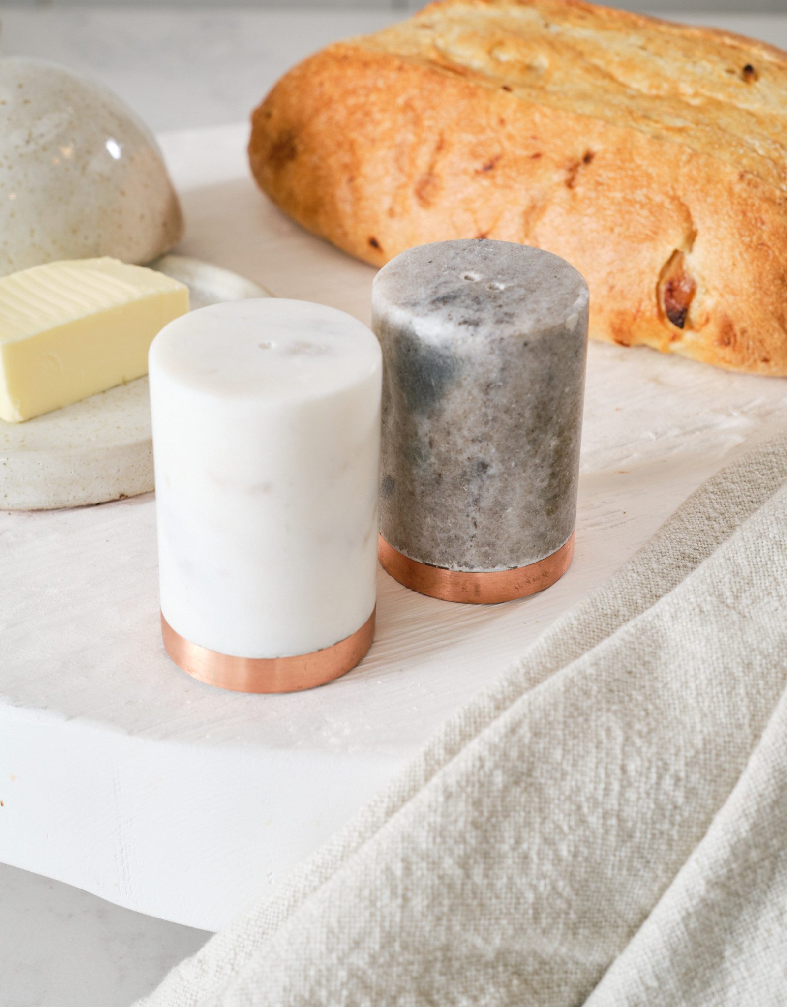 Marble Salt & Pepper Shakers with Copper Base