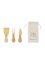 Stainless Steel Cheese Utensils w/ Oak Wood Handles, S/3