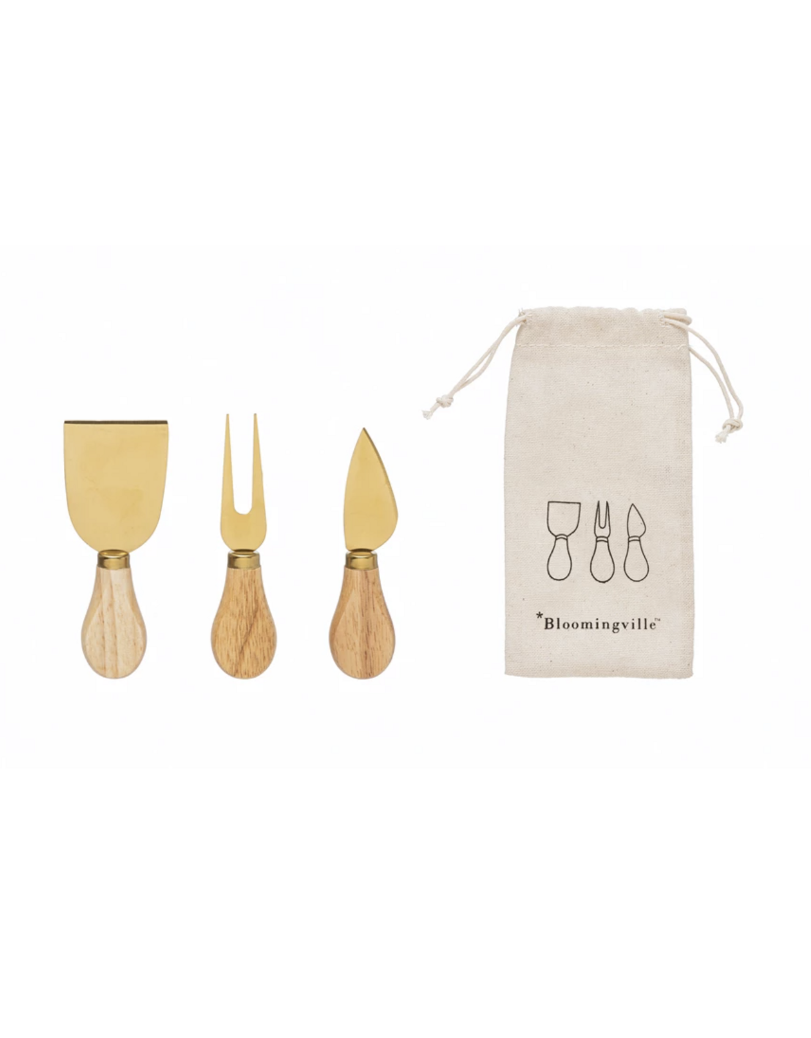 Stainless Steel Cheese Utensils w/ Oak Wood Handles, S/3