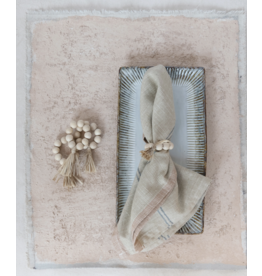 Natural Wood Bead Napkin Rings with Raffia Tassel, S/4