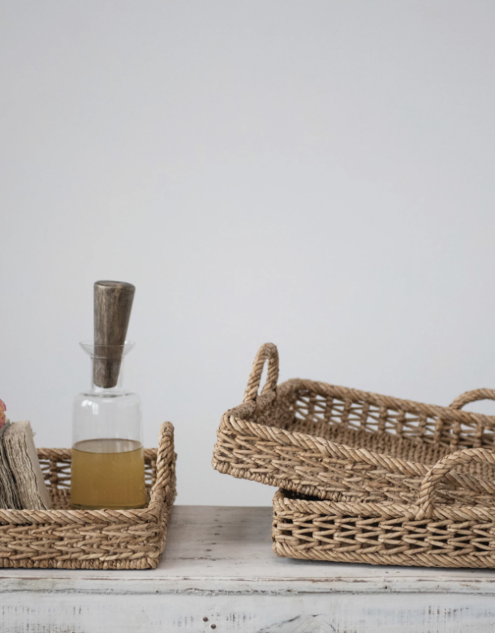 Decorative Hand-Woven Tray with Handles