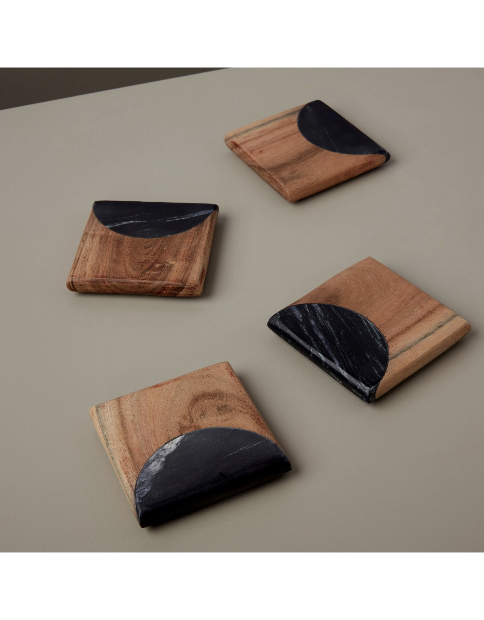 Marine Black Marble & Acacia Coasters, Set of 4