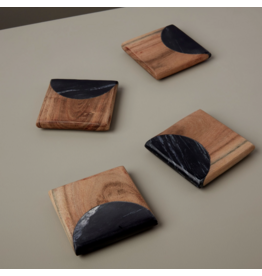 Marine Black Marble & Acacia Coasters, Set of 4