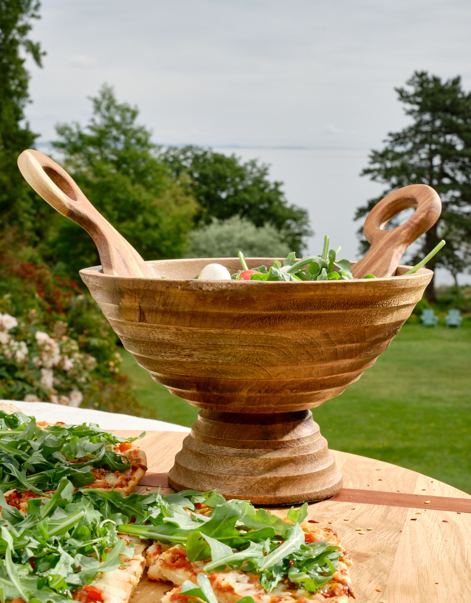 Mango Wood Ridged Footed Bowl