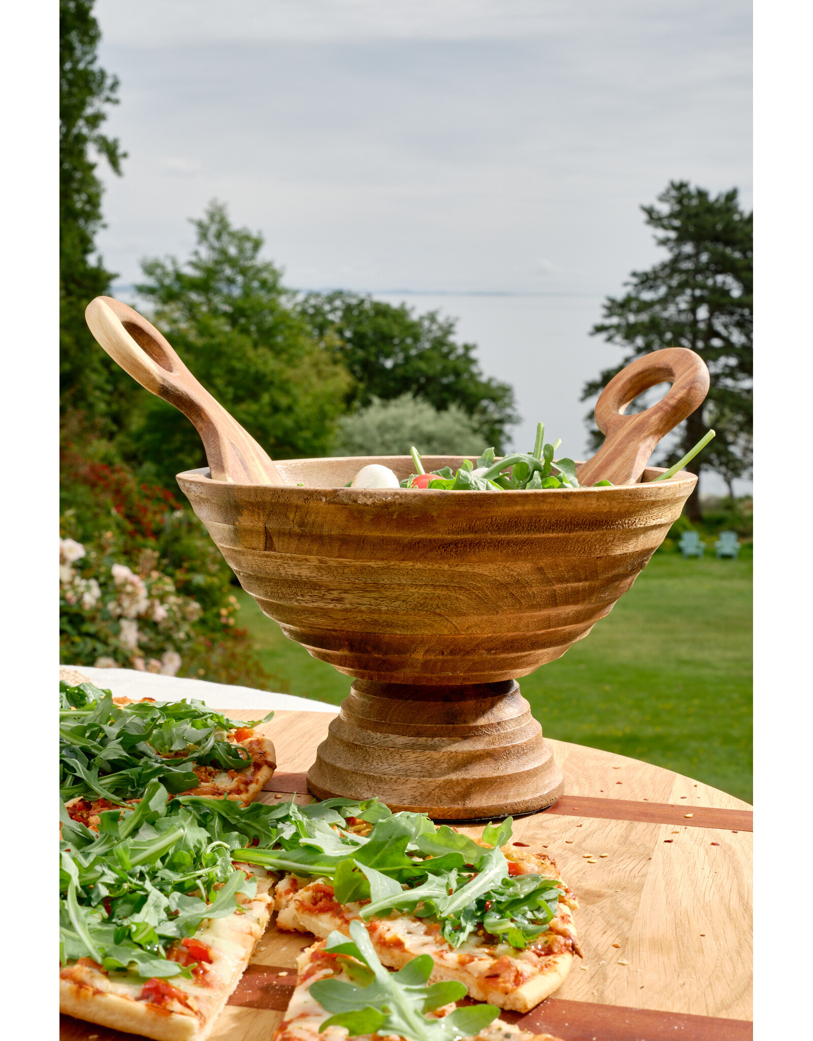 Mango Wood Ridged Footed Bowl
