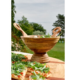Mango Wood Ridged Footed Bowl
