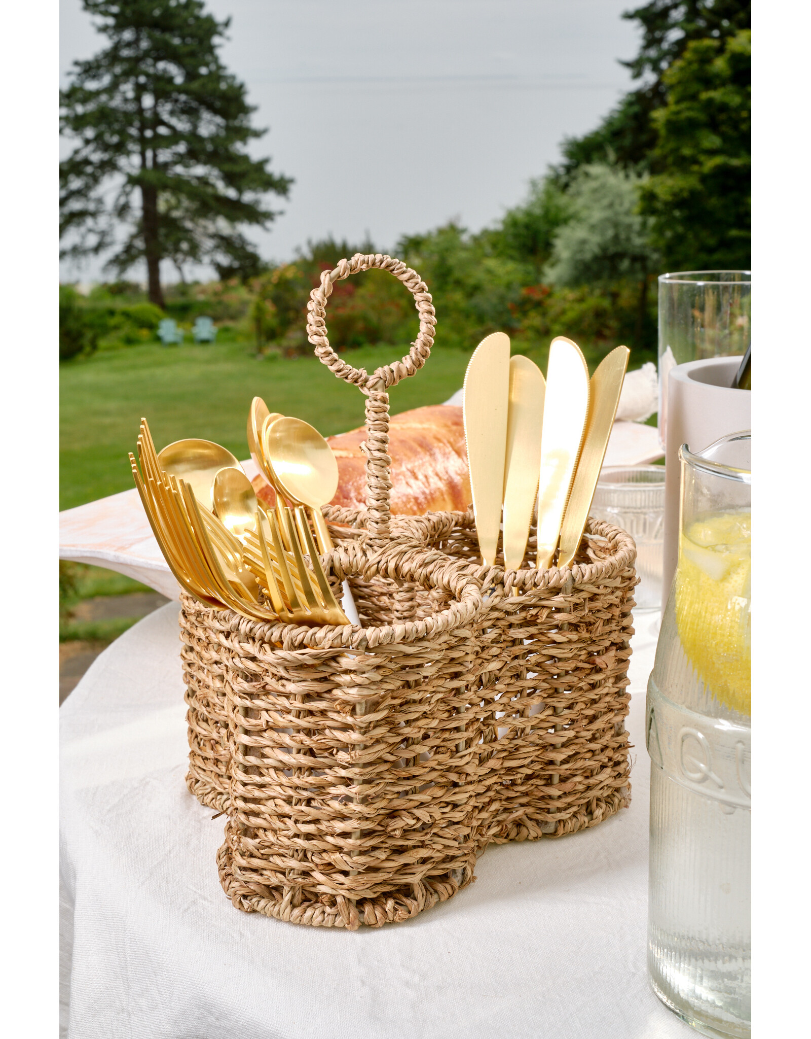Woven Seagrass Caddy with 3 Sections