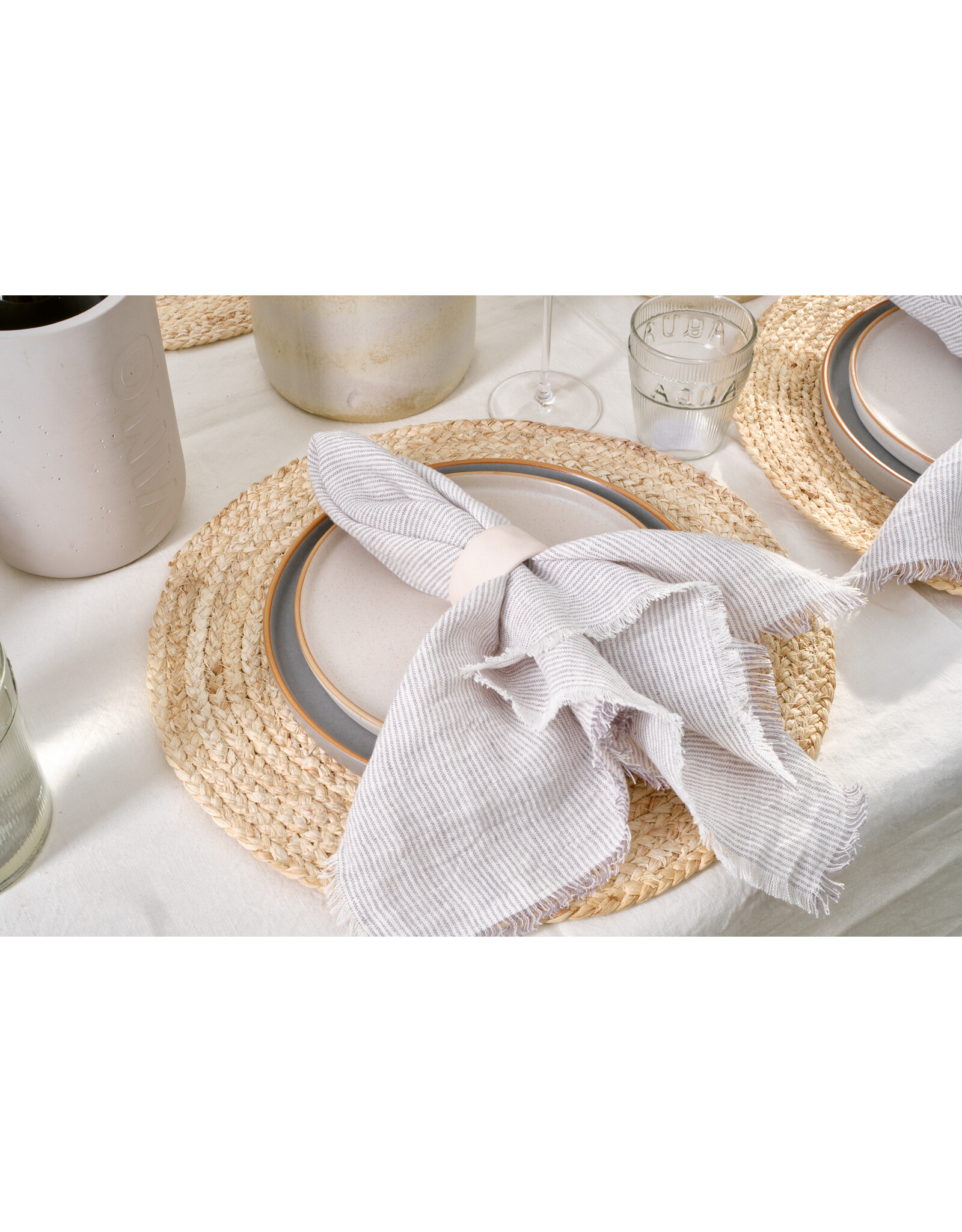 Linen Napkins- Grey Stripe  S/4